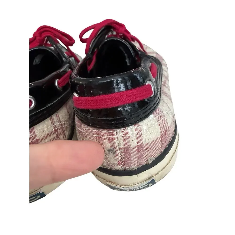 Size 9 Sperry Top Sider Seamate Red Plaid Sequins Black Patent Boat Shoes Womens